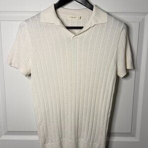 Suitsupply Men’s White Buttonless Polo Shirt Cotton Silk Smal Short Sleeve